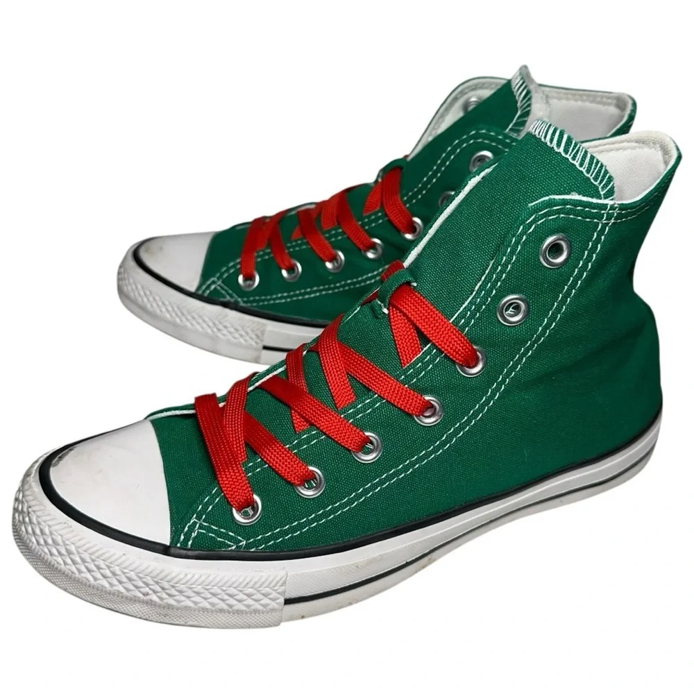 Converse All Star Chuck Taylor’s Sz 8 Green Ho Ho Ho Red Laces High Top Sneakers - Picture 2 of 10
